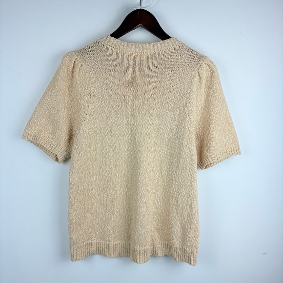 Womens Short Puff Sleeve Crewneck Pullover Sweater Yellow Boho Cottagecore Small - Picture 9 of 9